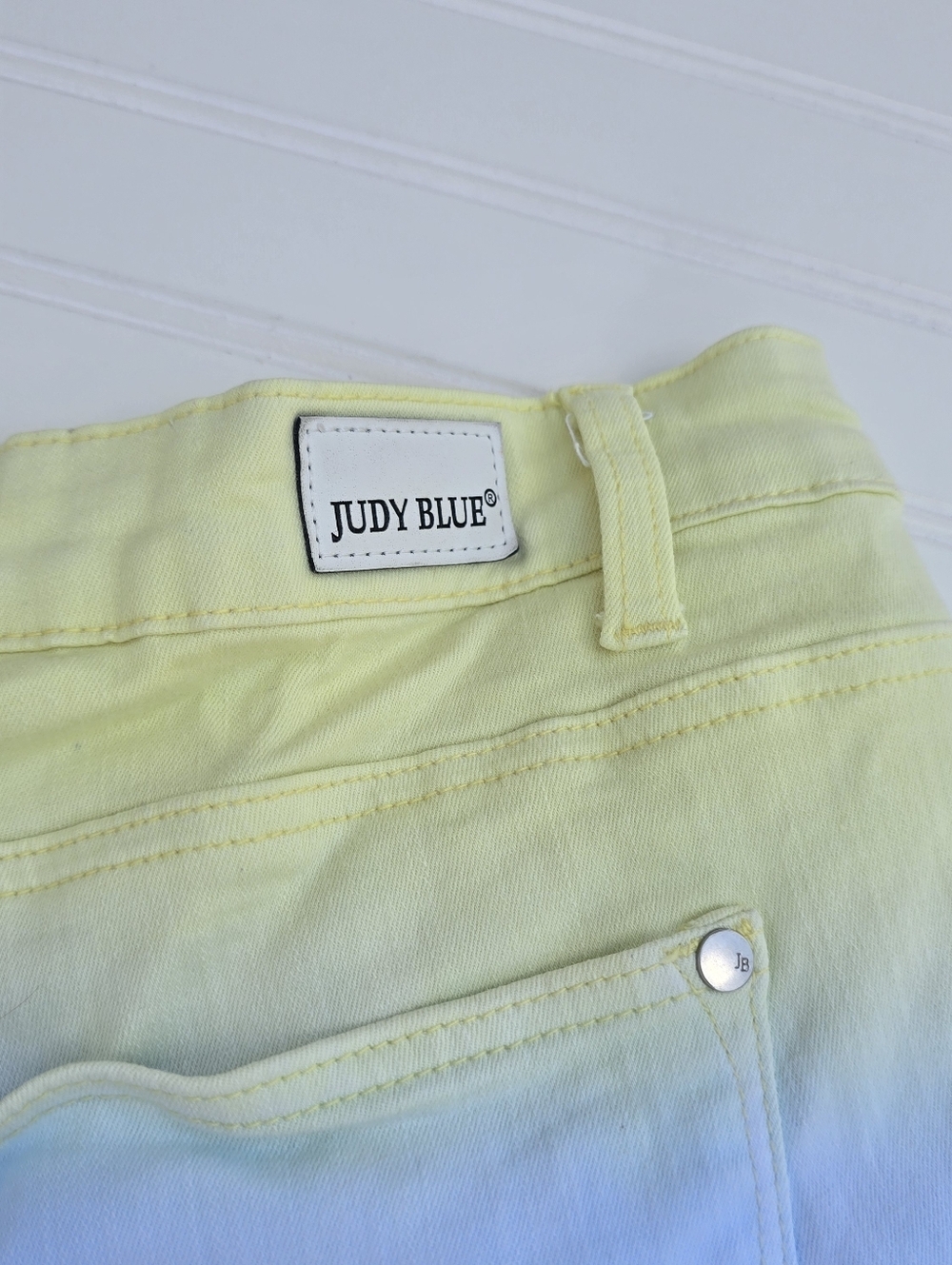 Judy Blue Pastel Rainbow Ombre High-Waisted Denim Shorts - Raw Hem - Picture 5 of 8